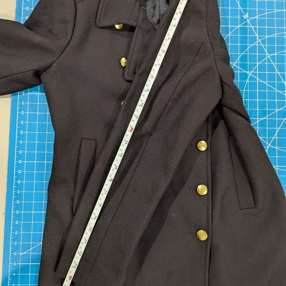 Zara Military Jacket with Gold Buttons Fitted Wool Navy Pea Coat Size Large - Picture 10 of 17